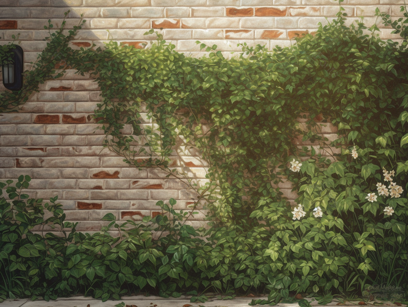 白花红色砖墙爬藤植物手绘背景,插画/手绘图,插画/手绘图库,插画/手绘图下载,插画/手绘